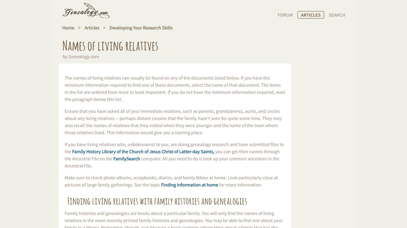 Finding the names of living relatives - Genealogy.com